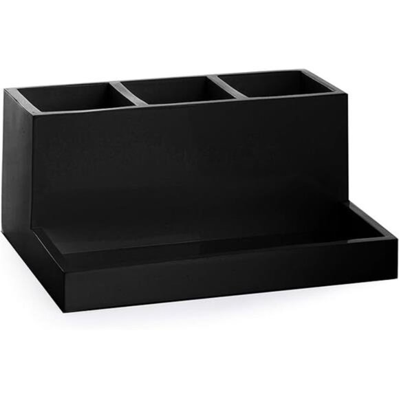 Matte black organizer 3 compartment makeup brush holder toothbrush holder tray - Picture 3 of 3
